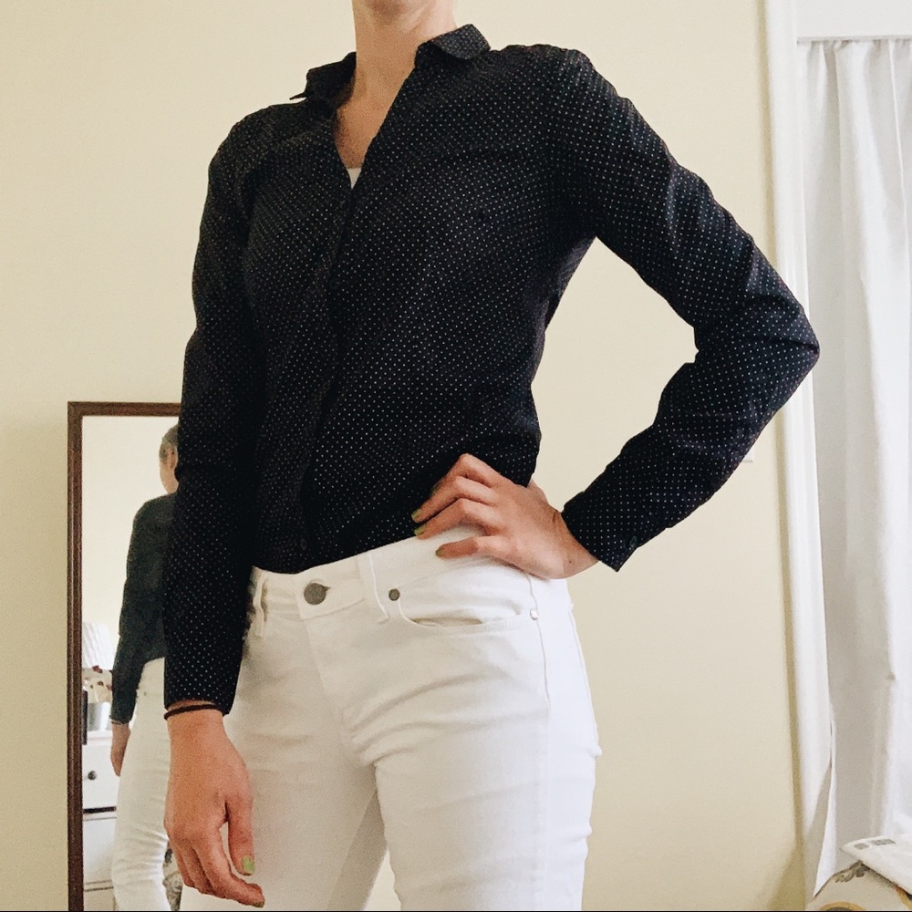 H&M navy blue polka dot button down shirt